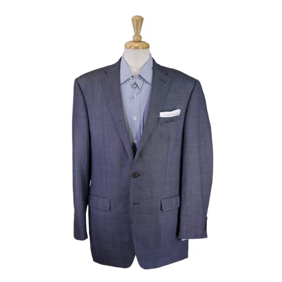 Lauren Ralph Lauren Mens Blue Windowpane Wool Silk 2-Btn Sportcoat Blazer 44L